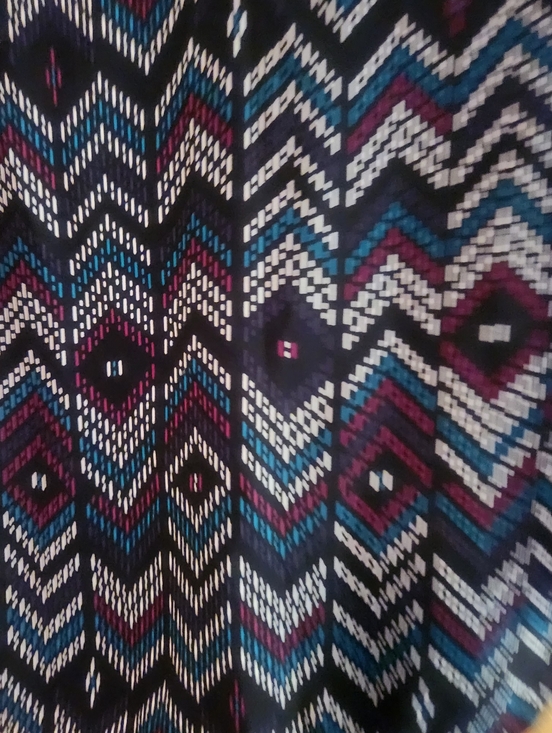 Maurices Black Geometric V-Neck Blouse with Teal & Plum Accents - Picture 4 of 9